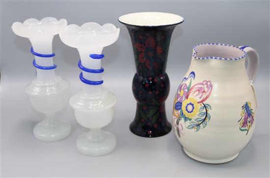 Wilton ware vase, Carter Stabler & Adams jug and pair opaline glass vases(-)